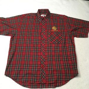 Vintage Paradise Button Up Shirt Mens XL plaid MG logo whistler 1999 cars